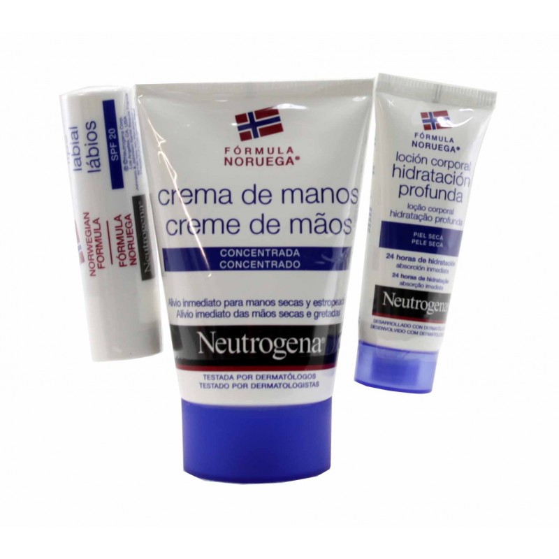 Neutrogena KIT crema de manos concentrada 50 ml+ protector labial spf 20 + loción corporal 15 ml
